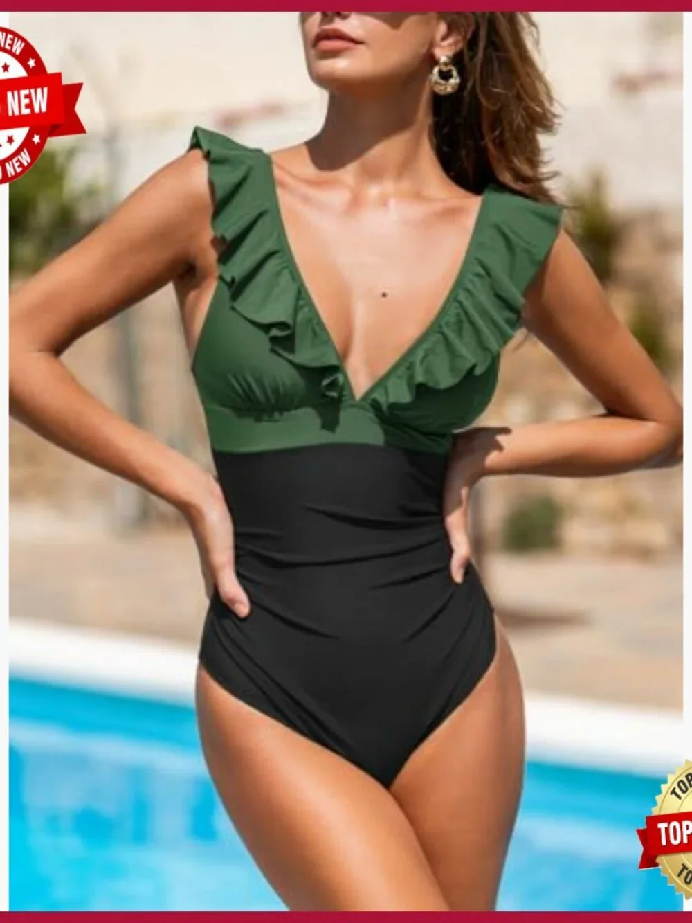 Large One Piece Swimsuit with Ruffle and Lace Up Back Tummy Control_6